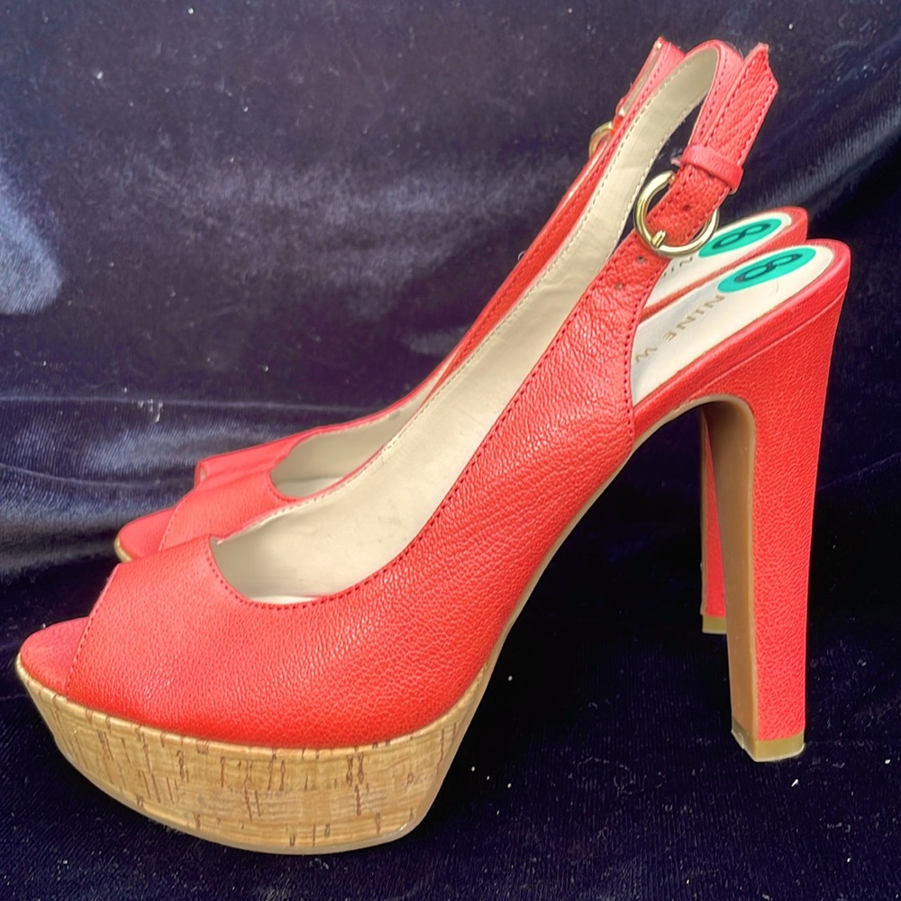 NINE WEST LEATHER PEACH PEEP TOE HIGH HEEL SANDALS - 8 - NEW ! 🍑🧡🔥 - Picture 5 of 13